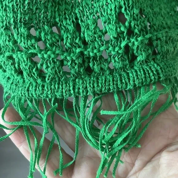 Pappagallo Bright Green Sweater Cotton Blend Fringed 3/4 Sleeves VTG - Picture 5 of 9